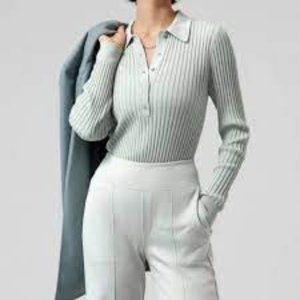M Athleta Sweet Bay Henley Ribbed Sweater Collared Fitted